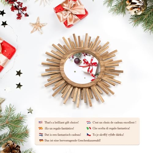 18 Inch Boho Sunburst Mirror, Round Wooden Wall Decor Starburst Sun Mirror for Bedroom, Living Room, Bathroom, Hallway, Balcony, Farmhouse Entryway, Housewarming Gift（Rustic Brown - Image 5