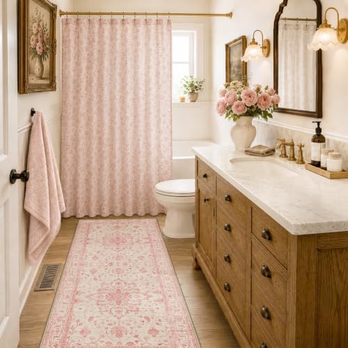 RELEANY Washable Area Rug, Runner 2'x6', Pink/Light Vintage Pink - Image 2