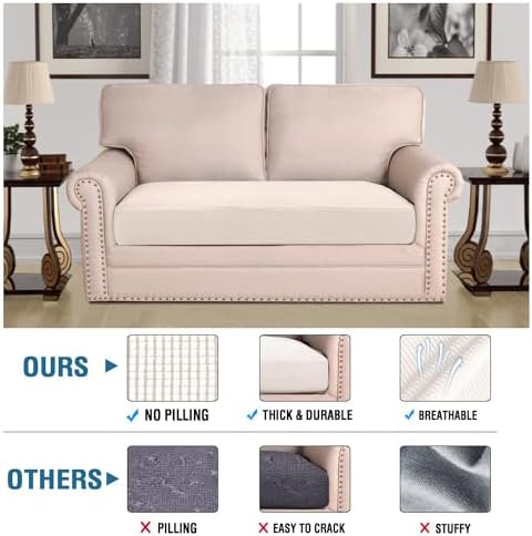 H.VERSAILTEX Super Stretch Individual Seat Cushion Covers Sofa Covers Couch Cushion Covers Slipcover Sets Thick Jacquard Textured Twill Fabric (1 Piece Loveseat Cushion Cover, Ivory) - Image 2