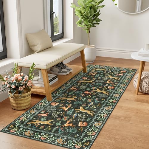 DUKINO 2x5 Rug for Hallway, Washable Animal Runner Rug Non Slip, Black by DUKINO