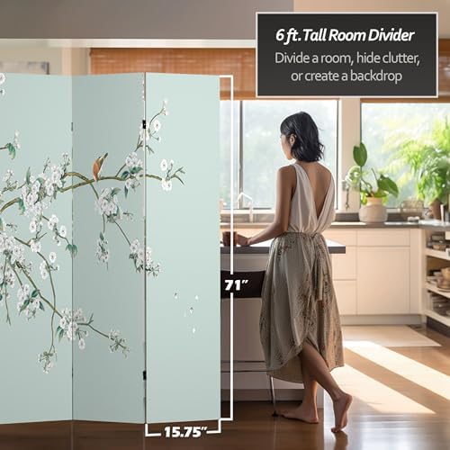 Red Lantern 6 ft. Tall Double Sided Birds and Plum Blossoms Canvas Room Divider 4 Panel Freestanding Folding Privacy Screen Partition and Separator for Modern and Contemporary Bedroom Home Office Dorm - Image 5