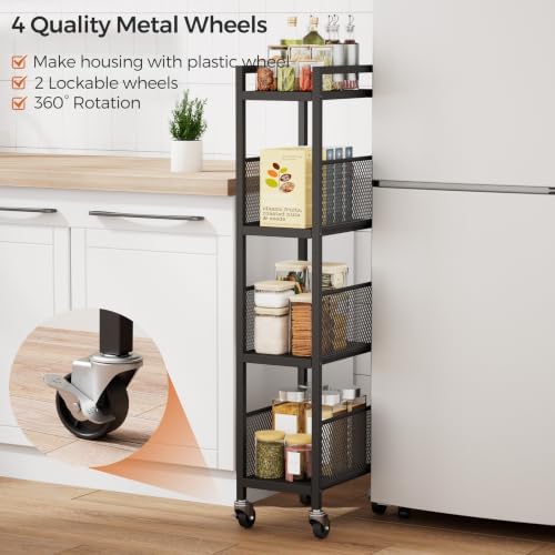4-Tier Expandable Storage Shelving Unit,Slim Storage Cart,Metal - Image 5