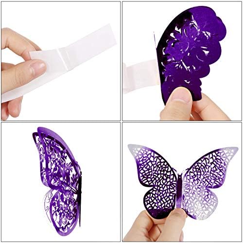 Bememo 72 Pcs 3D Butterfly Wall Decals, 3 Sizes,Purple | Metallic Hollow Design for Bedroom Living Room, Removable Adhesive Wall Decor, Easy Peel Stick Party Decoration Stickers - Image 5
