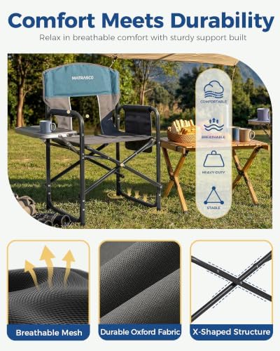 Oversized Director Camping Chair 2-Pack with Side Table, Blue - Image 4