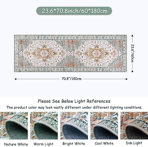 Moynesa Ultra-Thin Washable Runner Rug - 2x6 Bathroom Runner Washable Laundry Room Rug Printed Entryway Carpet Runner, Vintage Pet Friendly Low Pile Runners for Living Bedroom Kitchen, Beige/Gold - Image 2