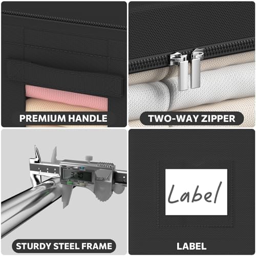 CYhom 3Pack Frame Storage Box - Clothes Storage Bin Bags Oxford Fabric Foldable Stackable Container Organizer Set with Clear Window & Carry Handles (Black, X-Small-36L) - Image 5