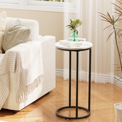 C Shaped end Table,Wood Round Side Table for Couch,Small Sofa Table with Metal Frame for Bedroom,Living Room,Bedside,Black Color(11.81" D x 11.81" W x 23.62" H) - Image 2
