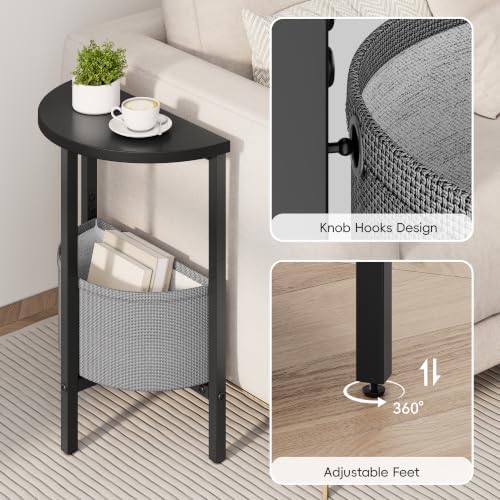 VAGUSICC Round Side Table with Charging Station, Small Round Accent End Table with Fabric Basket, Set of 2 Half Moon Tables Coffee Table, Bedside Table, Modern Nightstand for Living Room Bedroom,Black - Image 6