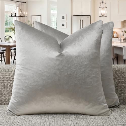 GIGIZAZA Silver Grey Velvet Throw Pillow Covers Big 26x26 Pack of 2 - Image 4