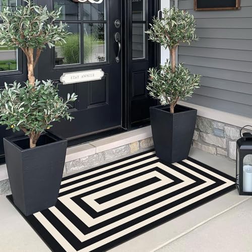 Front Door Mat Indoor Entrance 2x4.3 Modern Black White Striped Rug - Image 4
