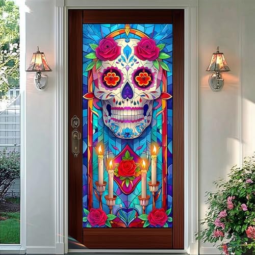 HOMETITUTE Day Dead Skull Flowers Privacy Window Cling 17.7x39.3 PVC - Image 6