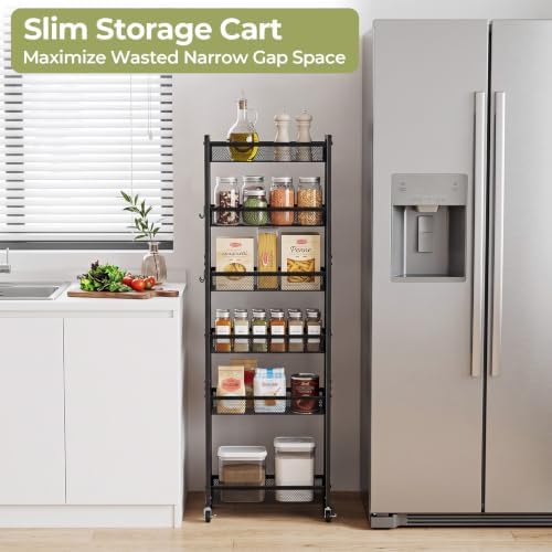 Delamu 6 Tier Slim Storage Rolling Cart, Utility Metal Narrow Cart 7.1" W - Image 3