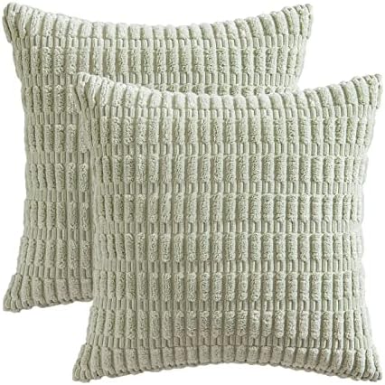 MIULEE Euro Sham Corduroy Decorative Throw Pillow Covers 24x24 Light Green - Image 6