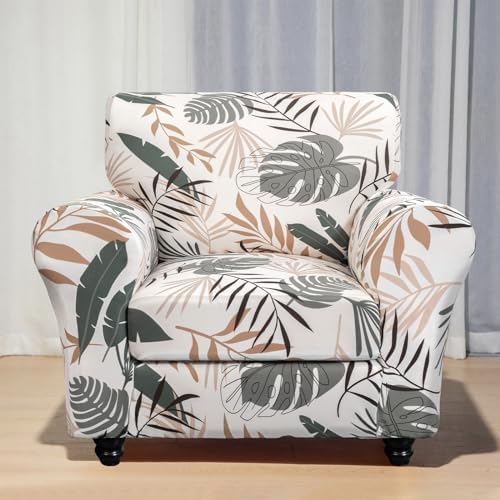 SearchI Stretch Sofa Cover Printed Couch Covers, Floral Pattern 2 Piece Armchair Slipcover with Separate Chair Cushion Cover, Washable Furniture Protector for Living Room(Armchair, Botanical Palm) - Image 5