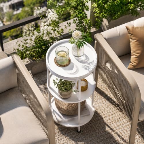 Small Round Side Table with Tray Top (Patented Design), 11.8" Narrow End Table for Small Spaces, 3-Tier Modern White Nightstand, Original Accent Furniture for Living Room Bedroom (Classic, White) - Image 6