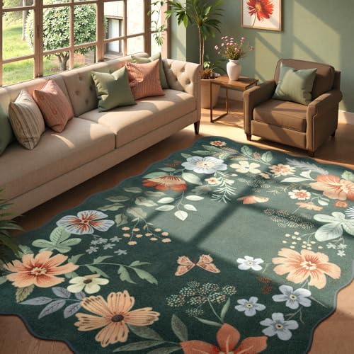 Lahome Floral Washable 6x9 Area Rugs, Soft Bedroom Rug for Living Room by Lahome