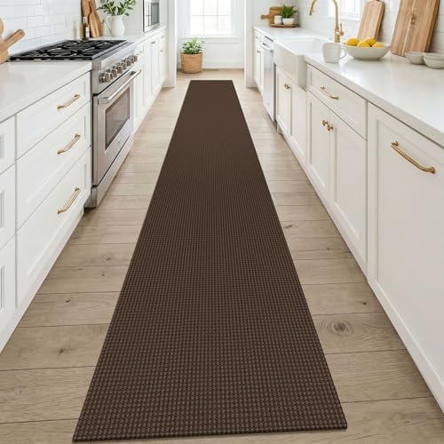 KOZYFLY Cotton 2x14 Runners Rugs for Hallway, Long Washable Runner Rug, Woven Non Slip Kitchen Runner, Flatweave Entryway Rug, Floor Carpet for Entry, Aisle, Hall, Brown/Dark Brown by KOZYFLY