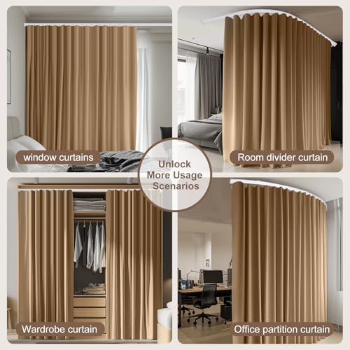 MaKefeile Room Divider Curtains & Flexible Bendable Tracks Set,Privacy Dividers Ceiling Track Curtain Window Blackout Curtains for Living Room Bedroom (W180 × H96 in 1 Panel Khaki Drape & White Rail) - Image 6