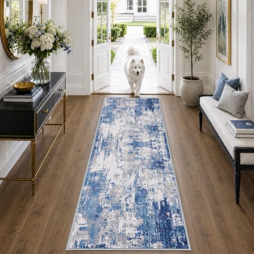 RELEANY Washable Runner 2'x8' Abstract Area Rug for Hallway Blue Gray - Image 5