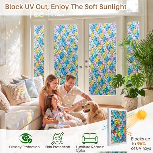 Sunbaby Stained Glass Winodw Film, Rainbow Lattice Stickers, 23.6"x78.7" - Image 4