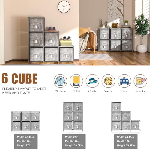 LUKYTOWER Cube Storage Organizer Shelf + 6 Bins + Labels - Image 5