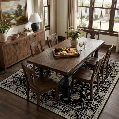 RELEANY Washable Area Rug, Square 8'x8', Black/Neutral - Image 3