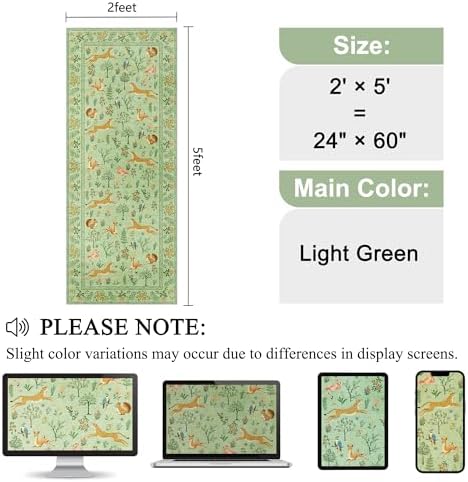 DUKINO 2x5 Rug for Hallway, Washable Animal Runner Rug Non Slip Light Green - Image 2