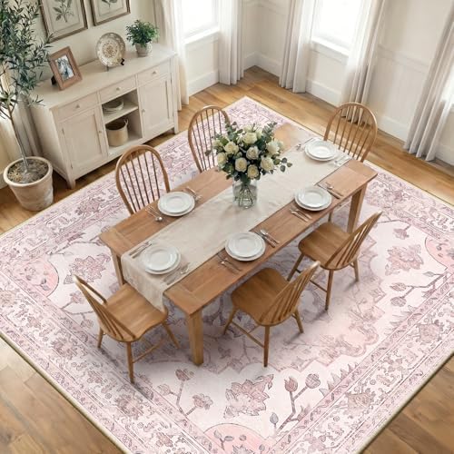 RELEANY Washable Area Rug, Square 10'x10', Pink by RELEANY