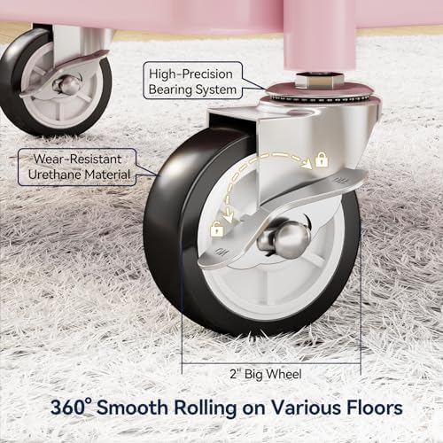 YASONIC 3 Tier Rolling Cart, Heavy Duty Metal Utility Cart with Wheel Pink - Image 5