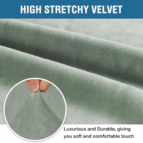 H.VERSAILTEX Stretch Velvet Sofa Covers for 3 Cushion Couch Covers Furniture Protector Soft with Non Slip Elastic Bottom, Crafted from Thick Comfy Rich Velour (Large Sofa 90"-97", Sea Grass) - Image 3