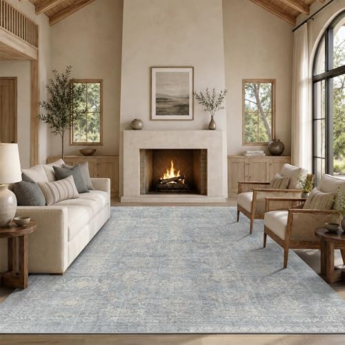 Rugxara 8x10 Area Rugs for Living Room Large Washable Rug, Blue/Beige - Image 2