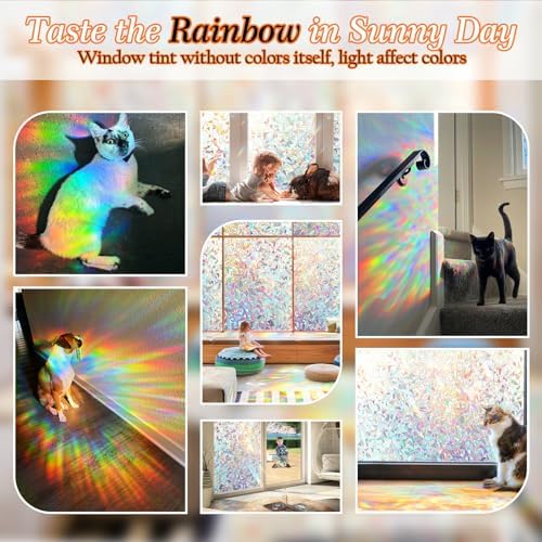 Rainbow Window Privacy Film Decorative, Stained Glass Window Tint for Home, 3D Decals Clings for Glass Windows, Static Cling Sticker, Suncatcher Cover, 35.4 Inch * 78.74 Inch - Image 5