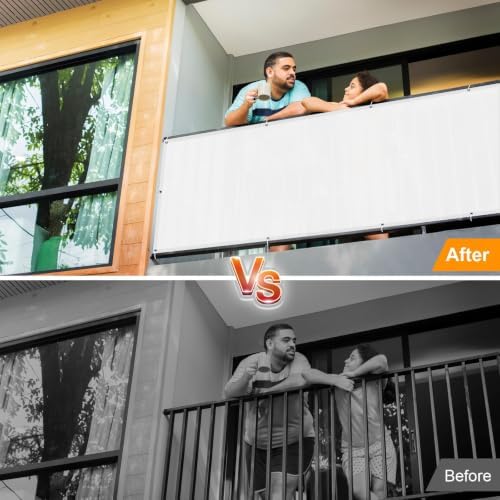 LOVE STORY 2.5' x 10' Waterproof Balcony Privacy Screen Cover, White - Image 4