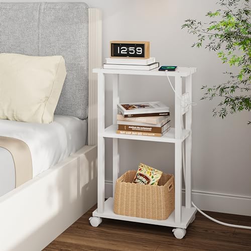 TUTOTAK Small Narrow Side Table with Charging Station, Skinny End Table - Image 6