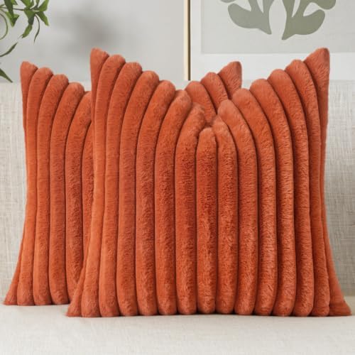 MIULEE Fall Faux Fur Decorative Throw Pillow Covers 18x18 Burnt Orange by MIULEE