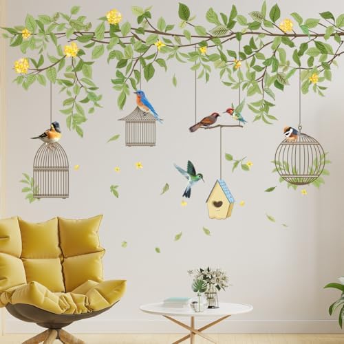 Hanging Green Vine Wall Decals,Succulent Plants Wisteria Floral Flowers Butterflies Birds Wall Stickers, Self-Adhesive Vinyl Removable Living Room Sofa TV Wall Decor - Image 4