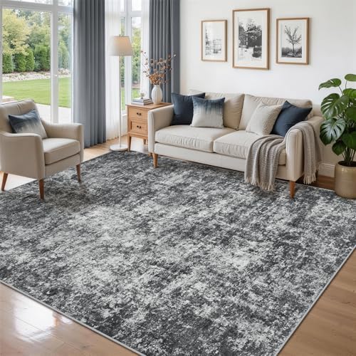 5x7 Area Rugs for Living Room Washable Bedroom Dining Room Black Grey by Aelenmu