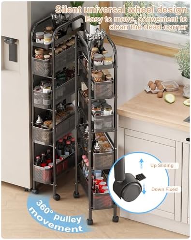 UMDONX 5-Tier Narrow Mobile Storage Cart with Pull-Out Baskets - Image 6