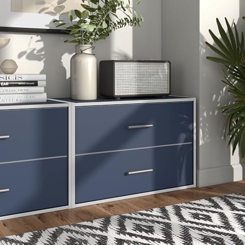 Homes: Inside + Out Apexa 2-Drawer Wooden Stackable Storage Drawers, Small Food Pantry Cabinet, Cajonera De Madera, Underbed Drawer Dorm Teen Room Decor & Bedroom, Home Office, Kitchen, Steel Blue - Image 6