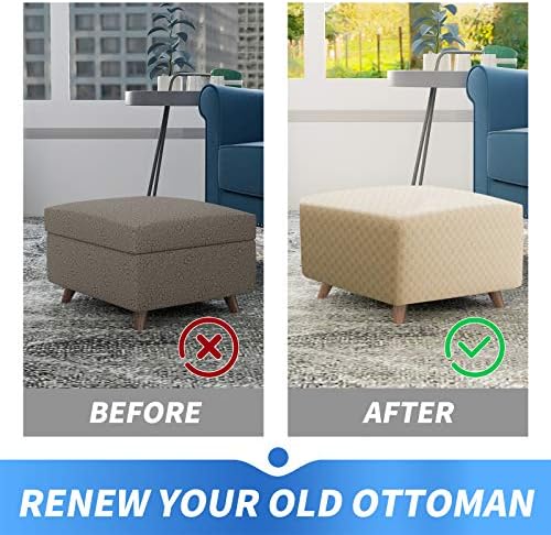MAXIJIN Jacquard Ottoman Cover Slipcovers Folding Storage Stool Furniture Protector Cover Soft Thick Rectangle Foot Rest Slipcover with Elastic Bottom (Ottoman Small, Light Beige) - Image 4