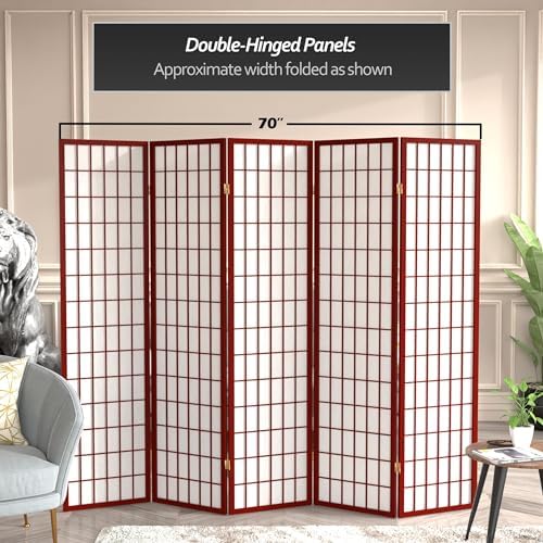 Red Lantern 6 ft. Tall Window Pane Shoji Screen - Rosewood - 5 Panels - Image 5