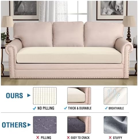 H.VERSAILTEX Super Stretch Individual Seat Cushion Covers Sofa Covers Couch Cushion Covers Slipcover Sets Thick Jacquard Textured Twill Fabric (1 Piece Sofa Cushion Cover, Natural) - Image 2