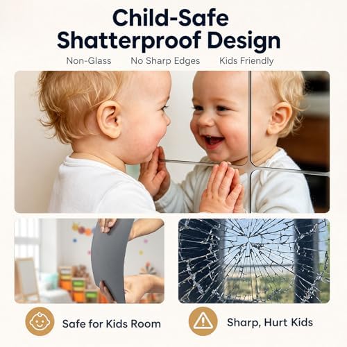 Mirror Stickers for Walls 10 Packs Self Adhesive Stick on Mirror Tiles - Image 2