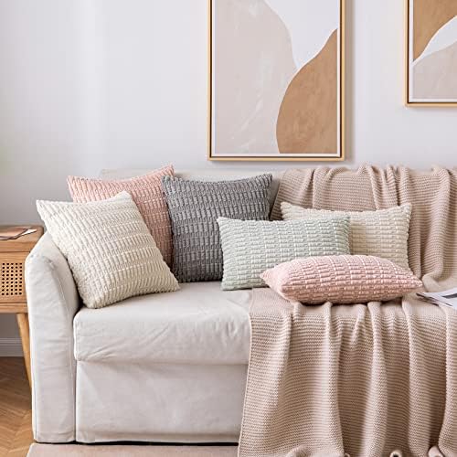 MIULEE Pack of 2 Corduroy Decorative Throw Pillow Covers 12x20 Inch Soft Boho Striped Pillow Covers Modern Farmhouse Home Decor for Spring Sofa Living Room Couch Bed Pink - Image 4