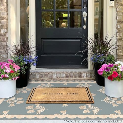 3x5 Floral Entry Rug - Small Washable Indoor Outdoor Mats for Front Door Non-Slip Porch Rug Blue Boho Farmhouse Scalloped Throw Rugs for Living Room Bedroom Entryway Kitchen Office Porch Decor - Image 5