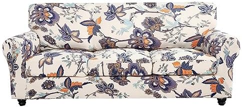SearchI Stretch Sofa Cover Printed Couch Cover, Floral Pattern 4 Pieces Sofa Slipcover with 3 Separate Cushion Cover, Washable Furniture Protector for Living Room(Sofa, Flower Pattern) by SearchI
