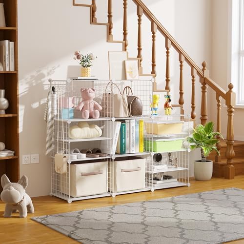 C&AHOME Wire Cube Storage Unit,Interlocking Metal Wire with Divider, White - Image 7