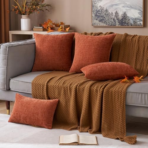 MIULEE Soft Chenille Fall Lumbar Throw Pillow Covers Burnt Orange 12x20 - Image 3