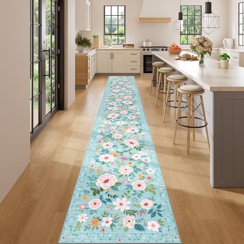 DUKINO 2x14 Runner Rug, Washable Long Kitchen Runner Rug Non Slip, Teal - Image 3