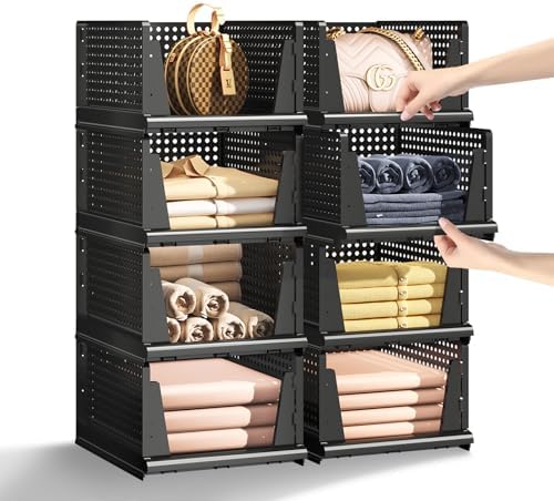 Folding Closet Organizer and Storage for Shelves, 5 Pack Stackable Plastic Storage Basket for Closet, Top Bottom of Closet Organizer, Drawers Organizer for RV, Camper, Pants, Clothes, Office by MSHOMELYDIRECT